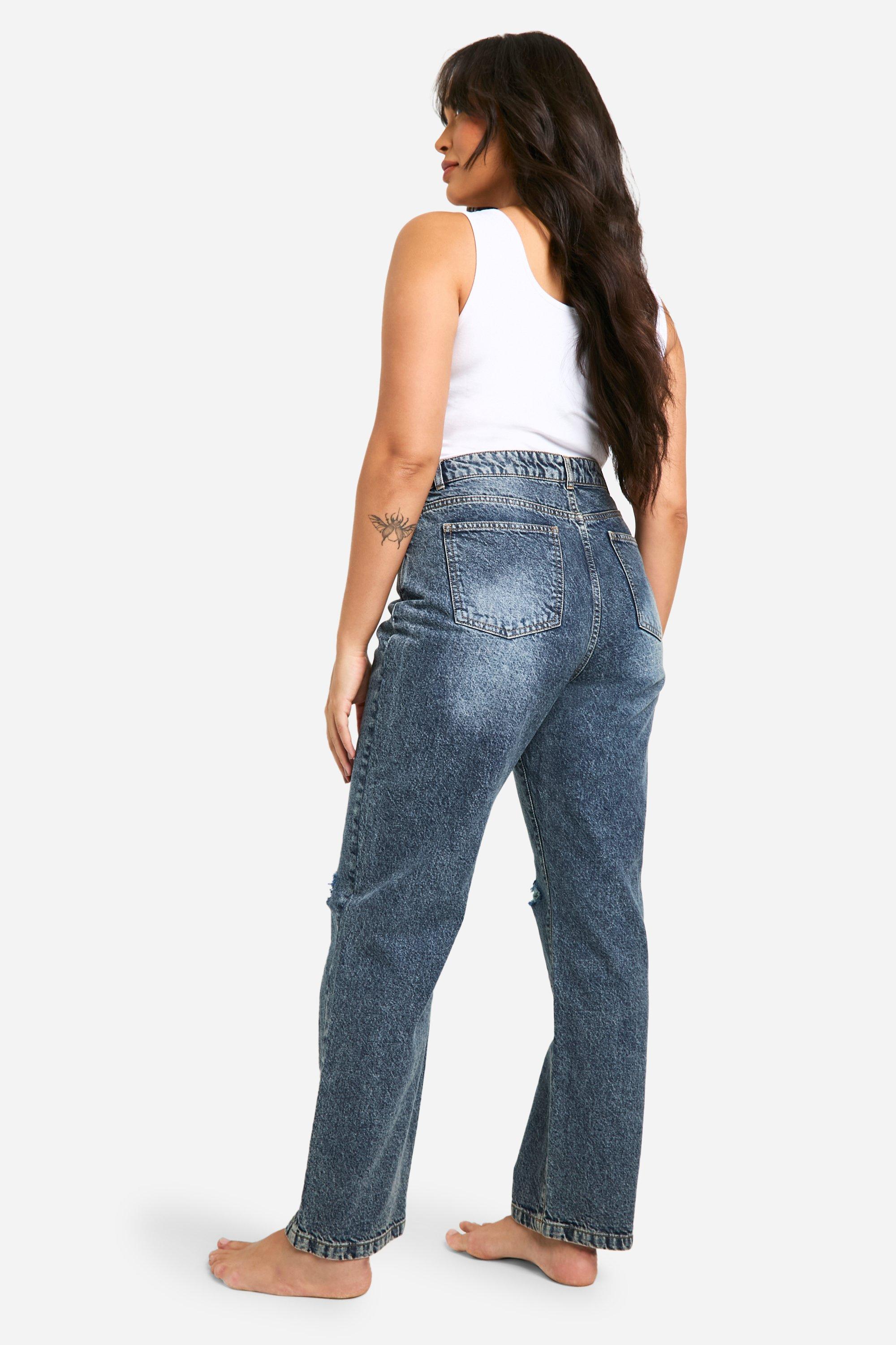 Grande taille Jean dechire basique taille haute